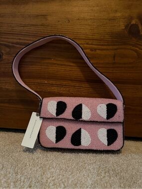 Anthropologie Pink Beaded Heart Motif Shoulder Bag
